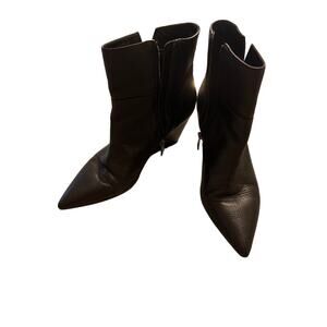 Franco Sarto Women's  Amsterdam Black Leather Wedge heel Booties  7.5 M